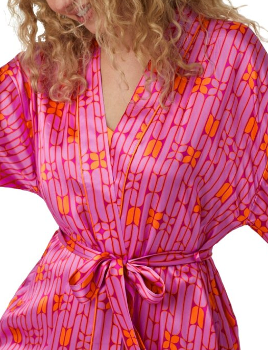 Bedhead x Trina Turk Wallpaper Geo Silk Banded Collar Robe