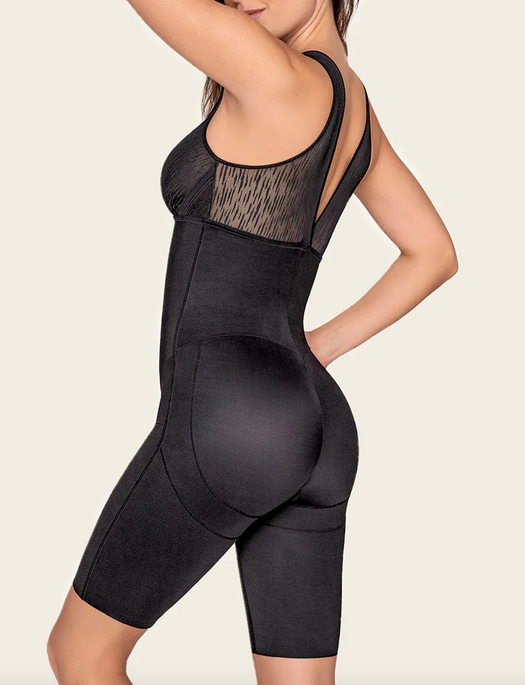 Leonisa Sheer Stripe Detail Sculpting Firm Compression Mid Thigh Bodysuit