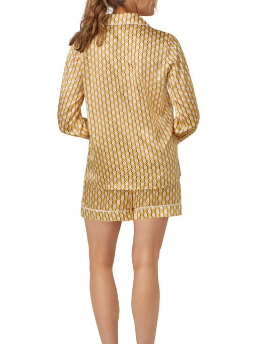 Bedhead Prize Geo Silk Long Sleeve Shorty PJ Set