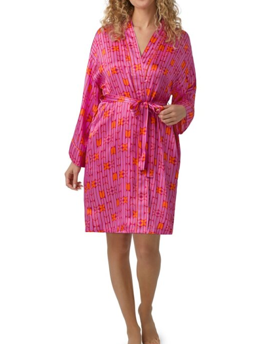Bedhead x Trina Turk Wallpaper Geo Silk Banded Collar Robe