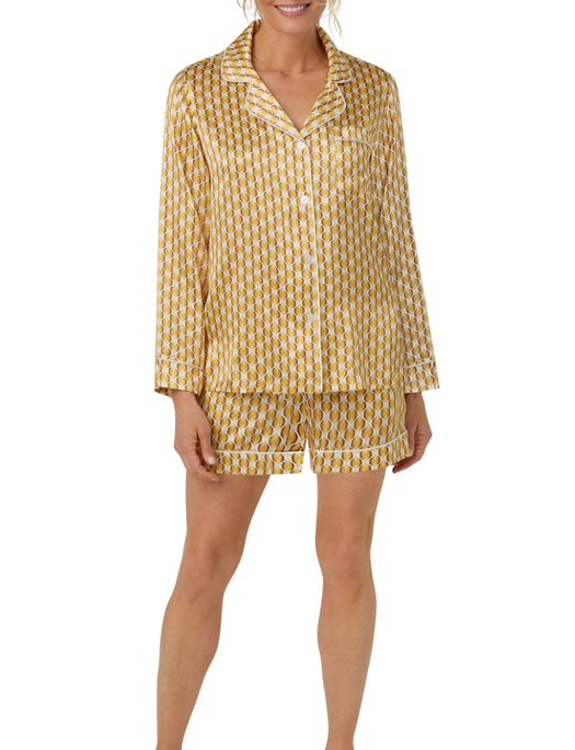 Bedhead Prize Geo Silk Long Sleeve Shorty PJ Set