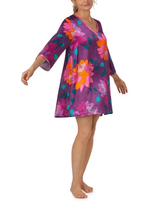 Bedhead X Trina Turk Evening Bloom Silk Quarter Sleeve Caftan