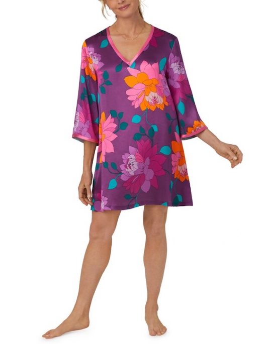 Bedhead X Trina Turk Evening Bloom Silk Quarter Sleeve Caftan