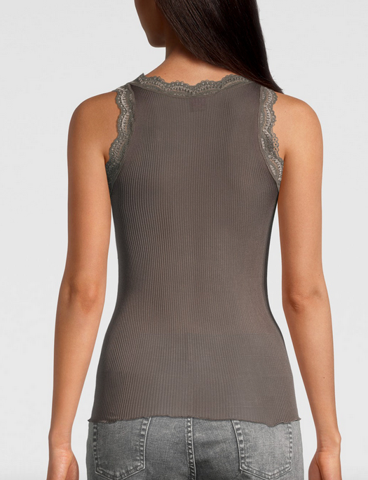 Oscalito Pure Silk Rib with Leavers Lace Trim Tank Top