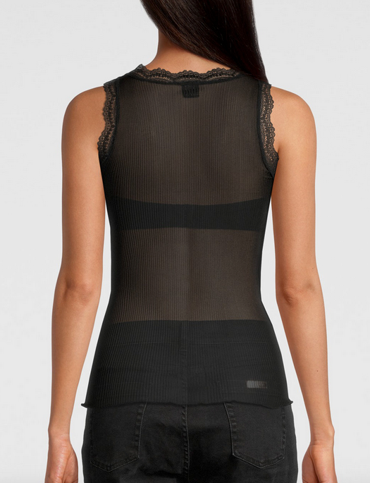 Oscalito Pure Silk Rib with Leavers Lace Trim Tank Top