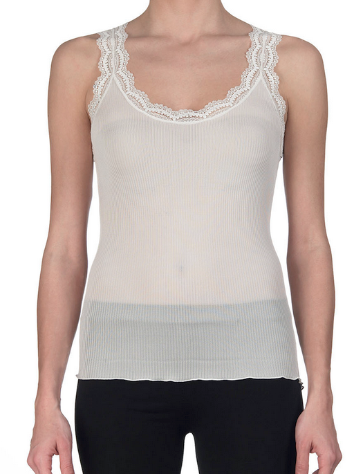 Oscalito Pure Silk Rib with Leavers Lace Trim Tank Top