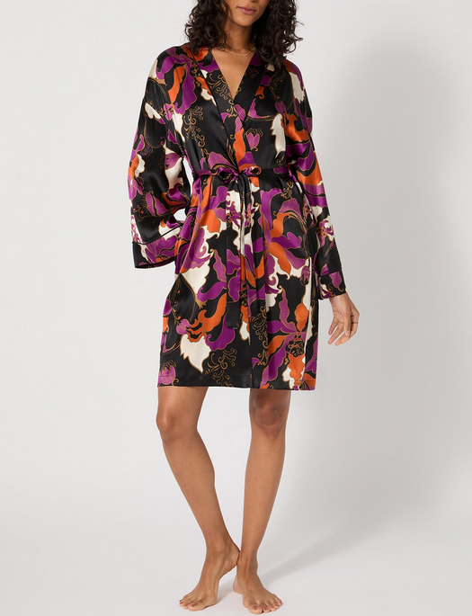 Bedhead x Trina Turk Fall Floral Silk Banded Collar Robe