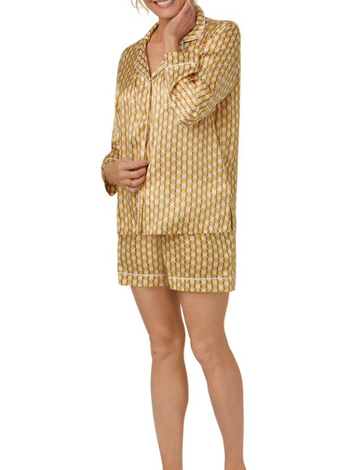 Bedhead Prize Geo Silk Long Sleeve Shorty PJ Set