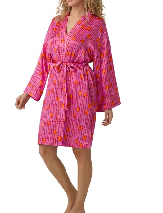 Bedhead x Trina Turk Wallpaper Geo Silk Banded Collar Robe