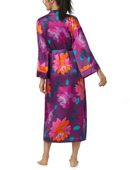 Bedhead X Trina Turk Evening Bloom Silk Long Banded Robe