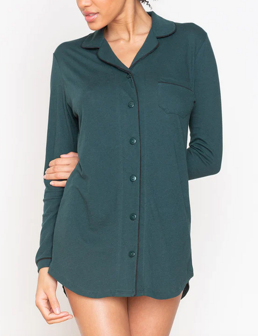 Only Hearts Simply Organic Cotton Piped Button Front Nightshirt