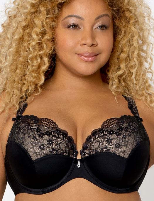 Curvy Couture Tulip Lace Pushup Bra BRA - BASIC - T-SHIRT Curvy Couture BLACK 44G