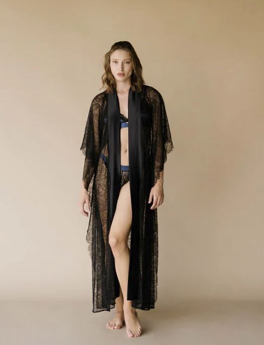 Entos Lingerie Kiharu Kimono SLEEPWEAR - ROBE - ROBE 4 ($301-$500) Entos BLACK LG