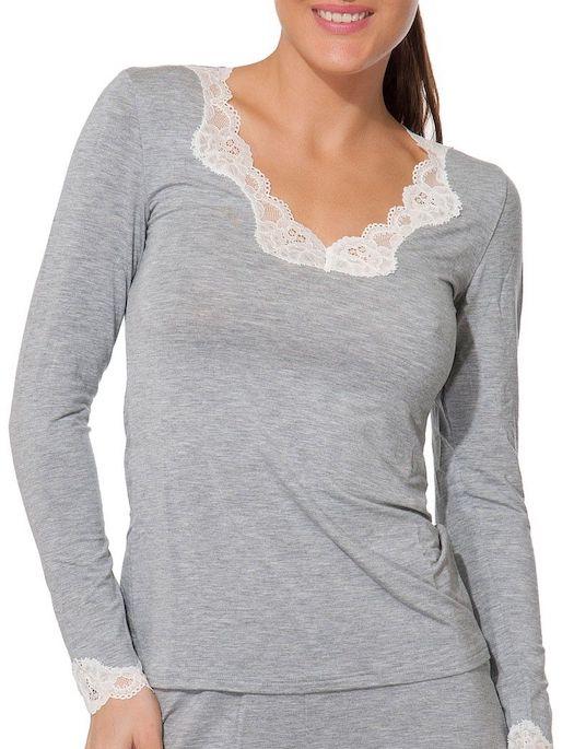 Antigel Simply Perfect Long Sleeve V Neck Shirt SLEEPWEAR - TOP Lise Charmel CHINE GRIS XXXL