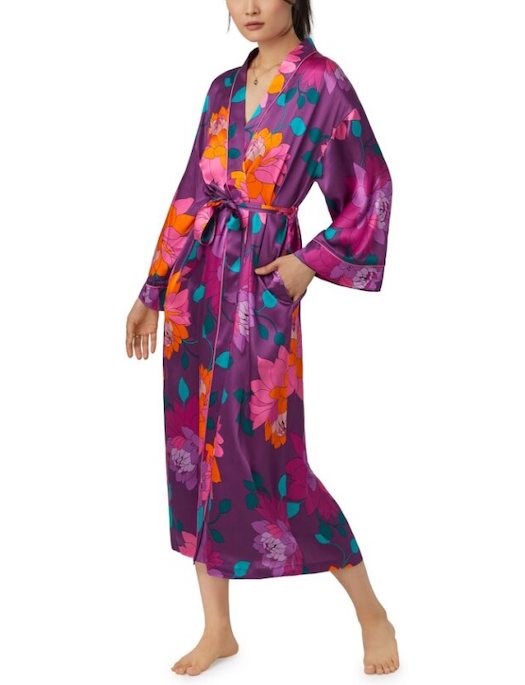Bedhead X Trina Turk Evening Bloom Silk Long Banded Robe