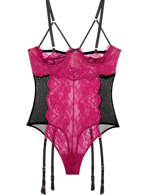 Fleur du Mal Roxy Lace Peekaboo Garter Bodysuit