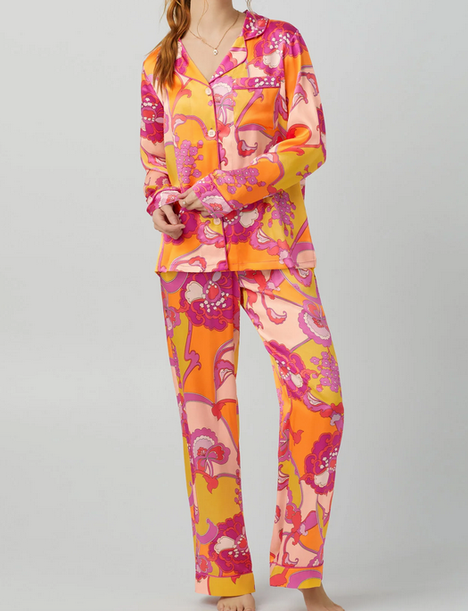 Bedhead x Trina Turk Apache Bloom Silk Long Sleeve Classic Pajama Set