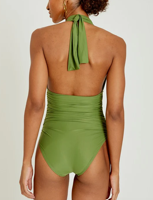 Lenny Niemeyer Essential Touch Ruched Halter Maillot Swimsuit