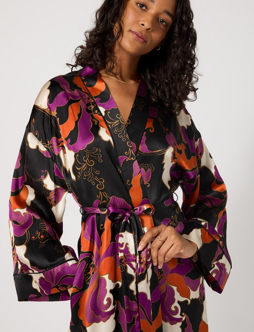 Bedhead x Trina Turk Fall Floral Silk Banded Collar Robe