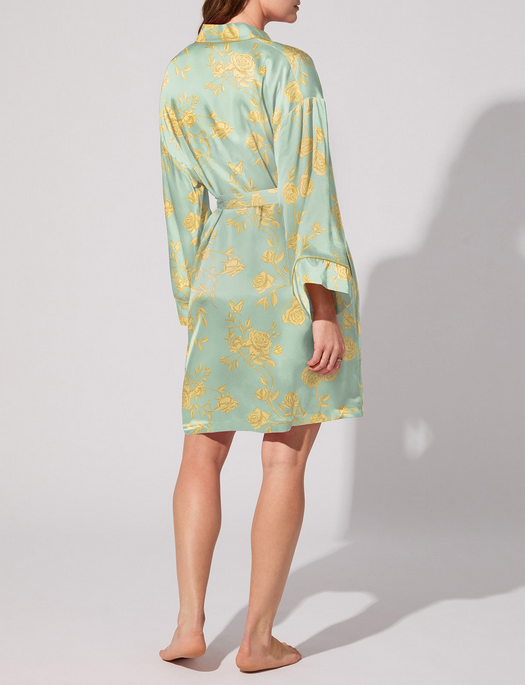 Bedhead Royal Roses Silk Banded Collar Robe