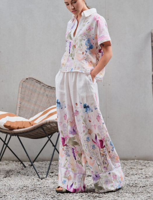 Effetto Floral Poem S/S Blouse and Palazzo Pants Set