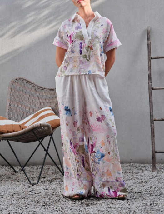 Effetto Floral Poem S/S Blouse and Palazzo Pants Set
