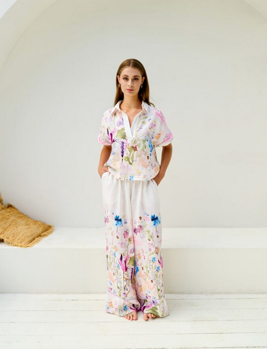 Effetto Floral Poem S/S Blouse and Palazzo Pants Set