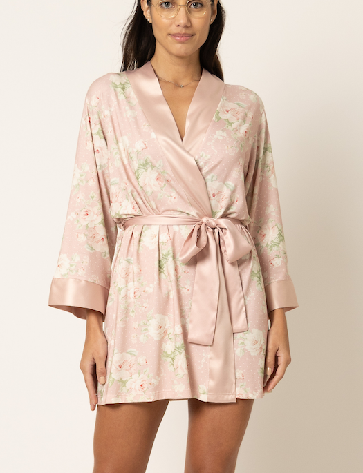 Mari M Haven Short Robe Rose Dots