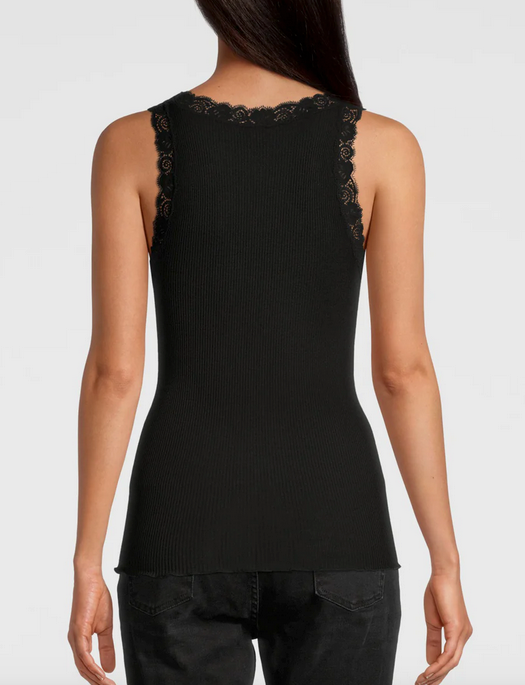 Oscalito Wool Silk Ribbed Cami with Leavers Lace