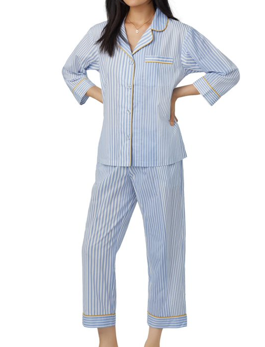 Bedhead Modern Stripe Woven Cotton Poplin 3/4 Cropped Pajama