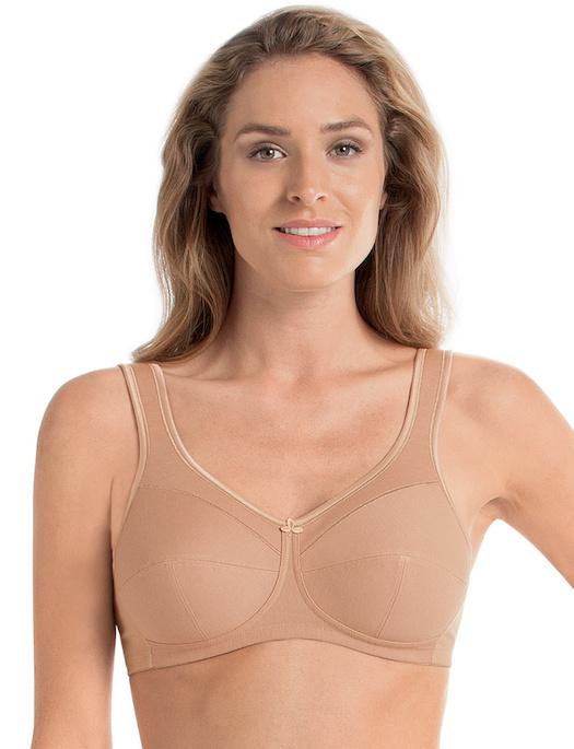 Anita Jana Non-Wired Cotton Support Bra - Black, Size 44H (US G) - Adjustable Padded Straps & Wide Band