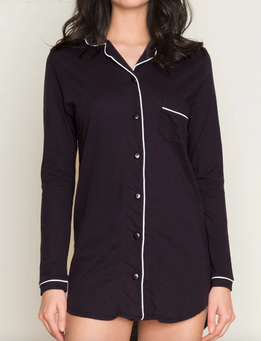 Only Hearts Simply Organic Cotton Piped Button Front Nightshirt